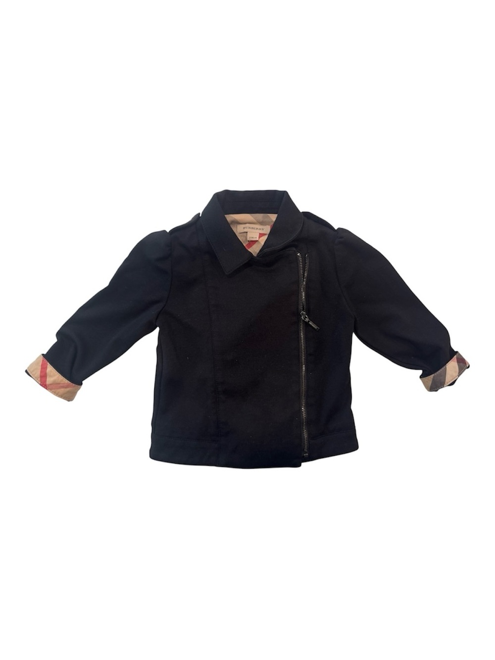 Burberry Black Kids' Pea Coat with Signature Check Cuffs